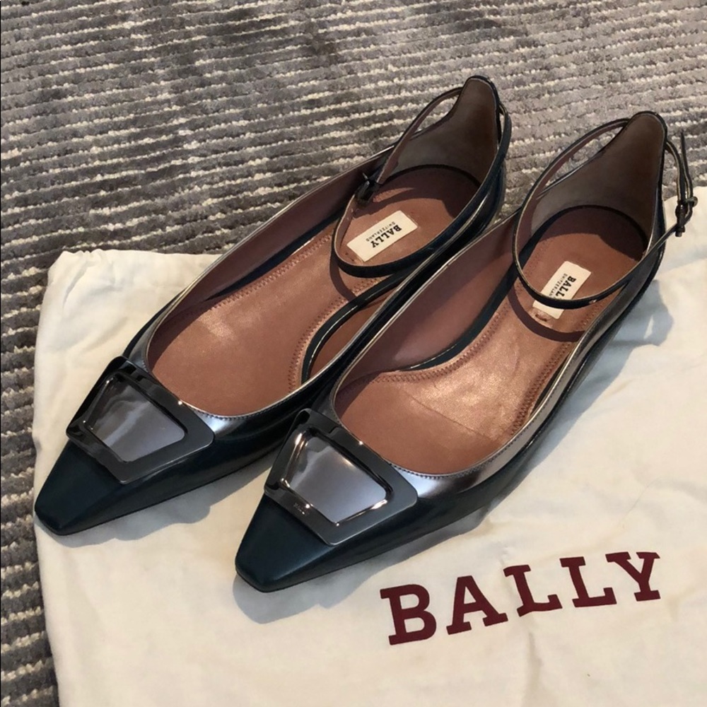 NWT Bally Pointy Flats with Ankle Straps